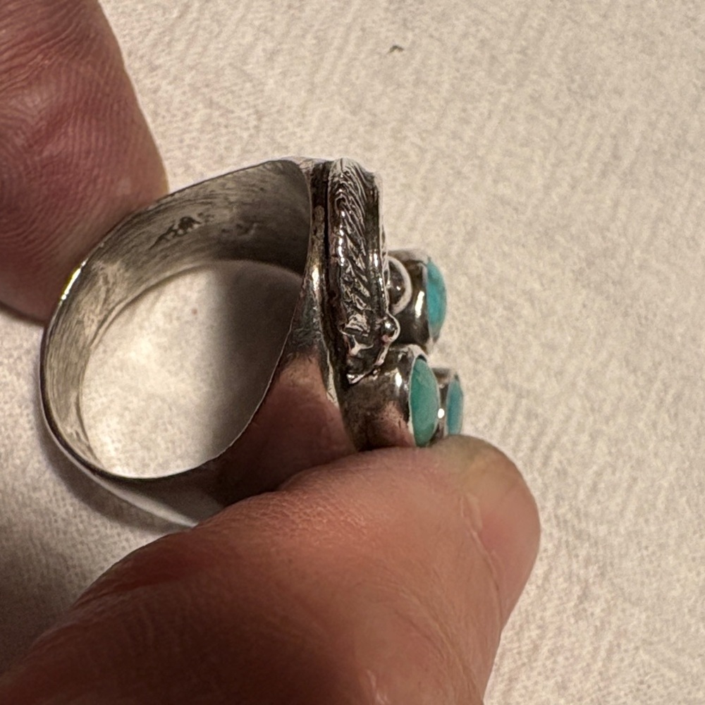 Native Vintage Silver Turquoise Statement Ring - image 4